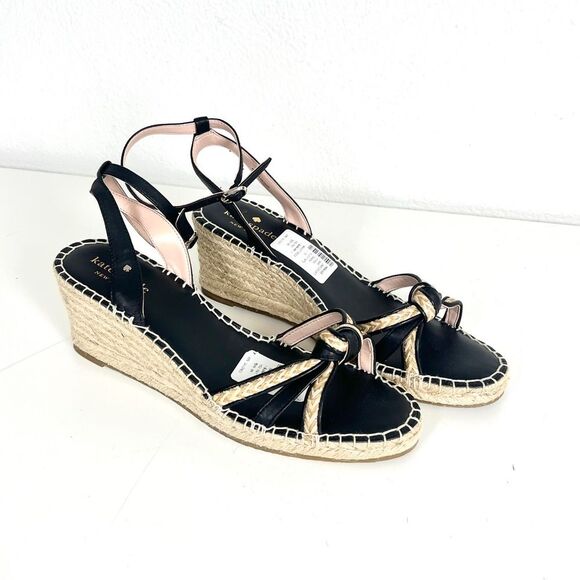 NWOT Kate Spade Y2K Black Wedge Espadrille Sandals - Picture 1 of 7